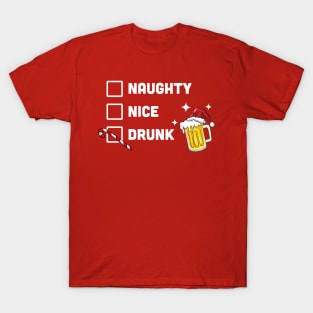 Nice Naughty Drunk Check Christmas Beer Funny Drinking Xmas T-Shirt